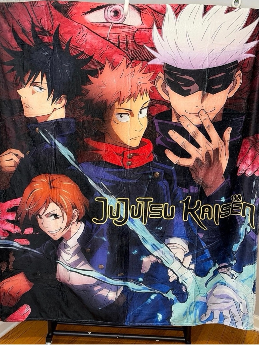 Jujutsu Kaisen Character Art Plush Throw Blanket - Multicolor Red/Black